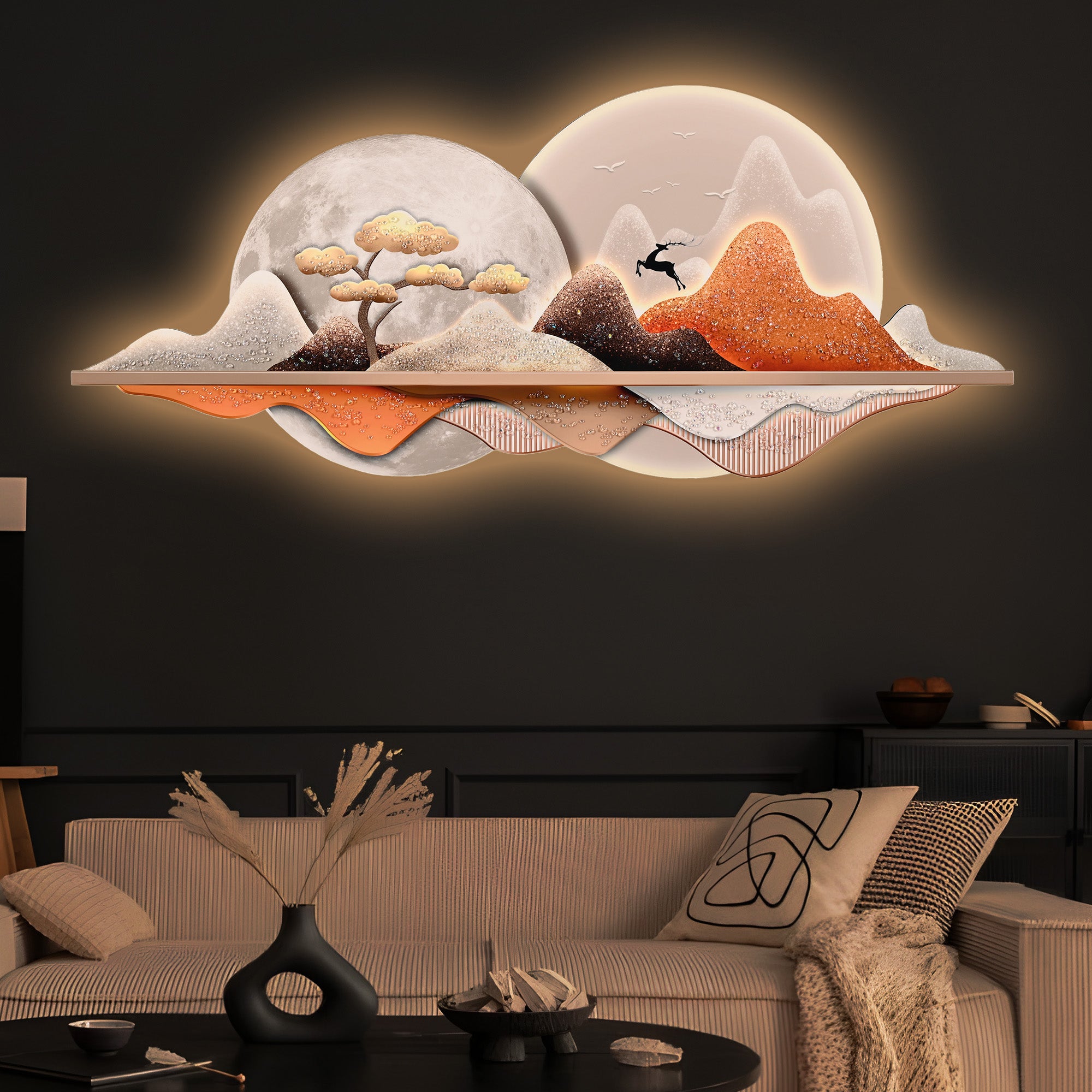 Sun and Moon of Heaven Crystal Glass Backlit LED Painting