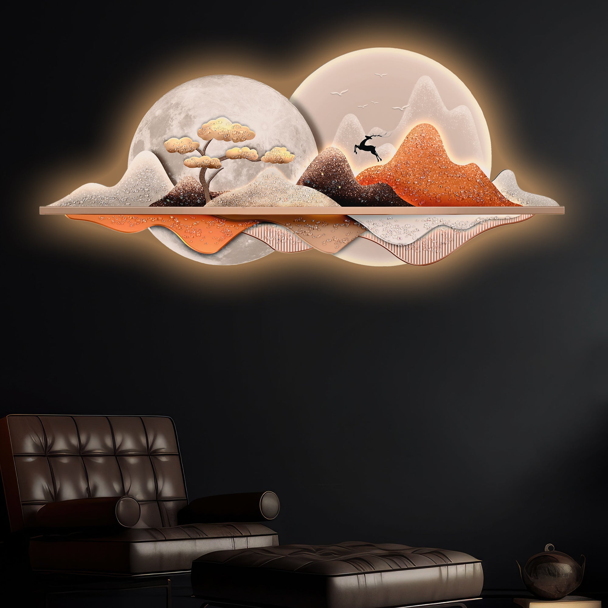 Sun and Moon of Heaven Crystal Glass Backlit LED Painting