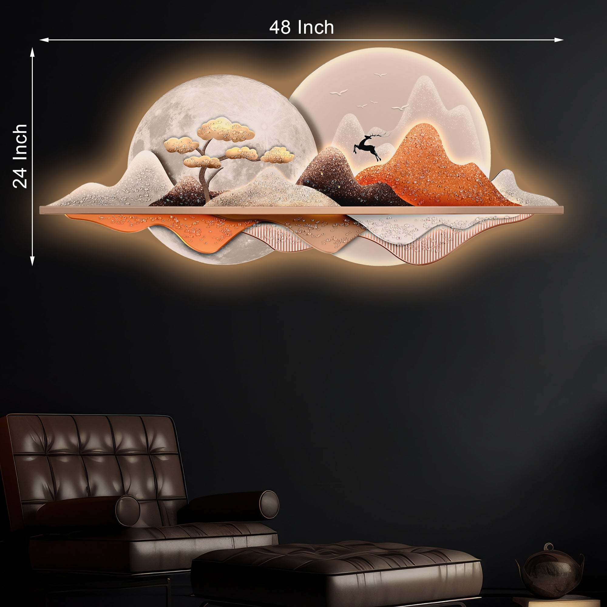 Sun and Moon of Heaven Crystal Glass Backlit LED Painting