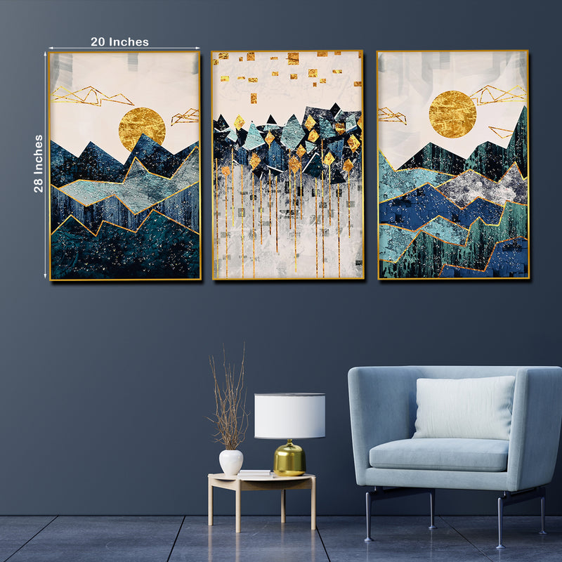 Sun Rise and Set of Geometric Framed Crystal Glass Painting