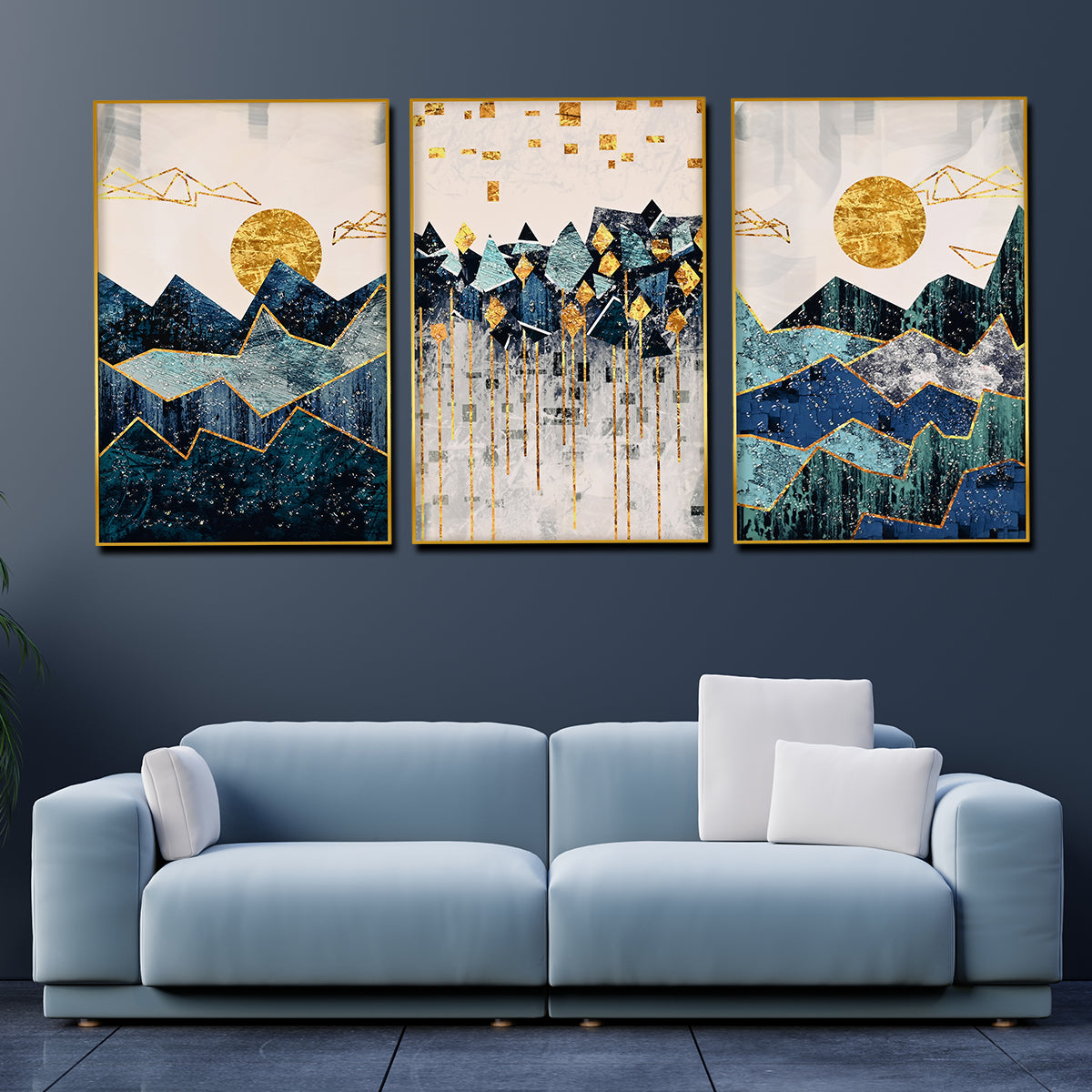 Sun Rise and Set of Geometric Framed Crystal Glass Painting