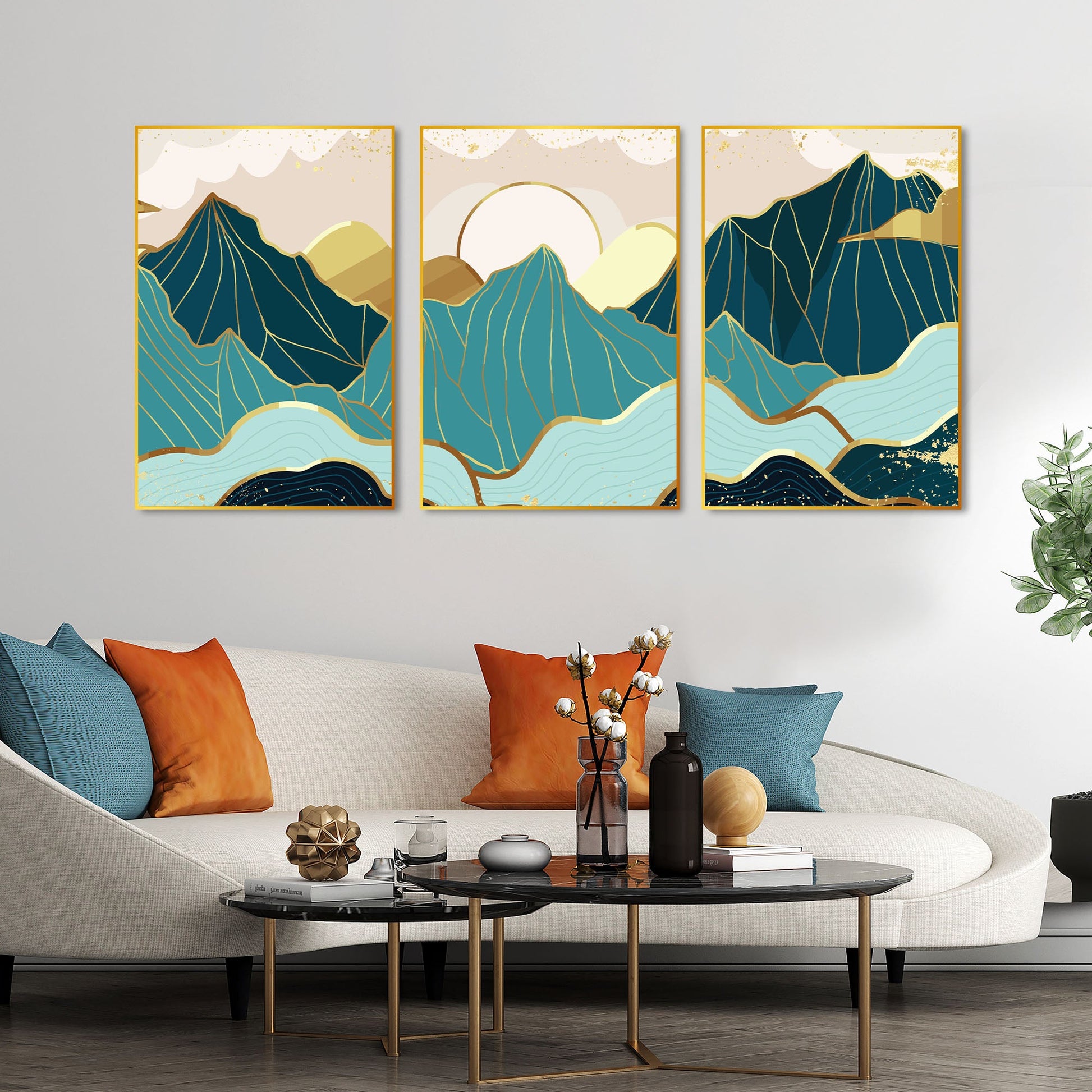 Sunrise Abstract Floating Canvas Wall Painting Set of Three