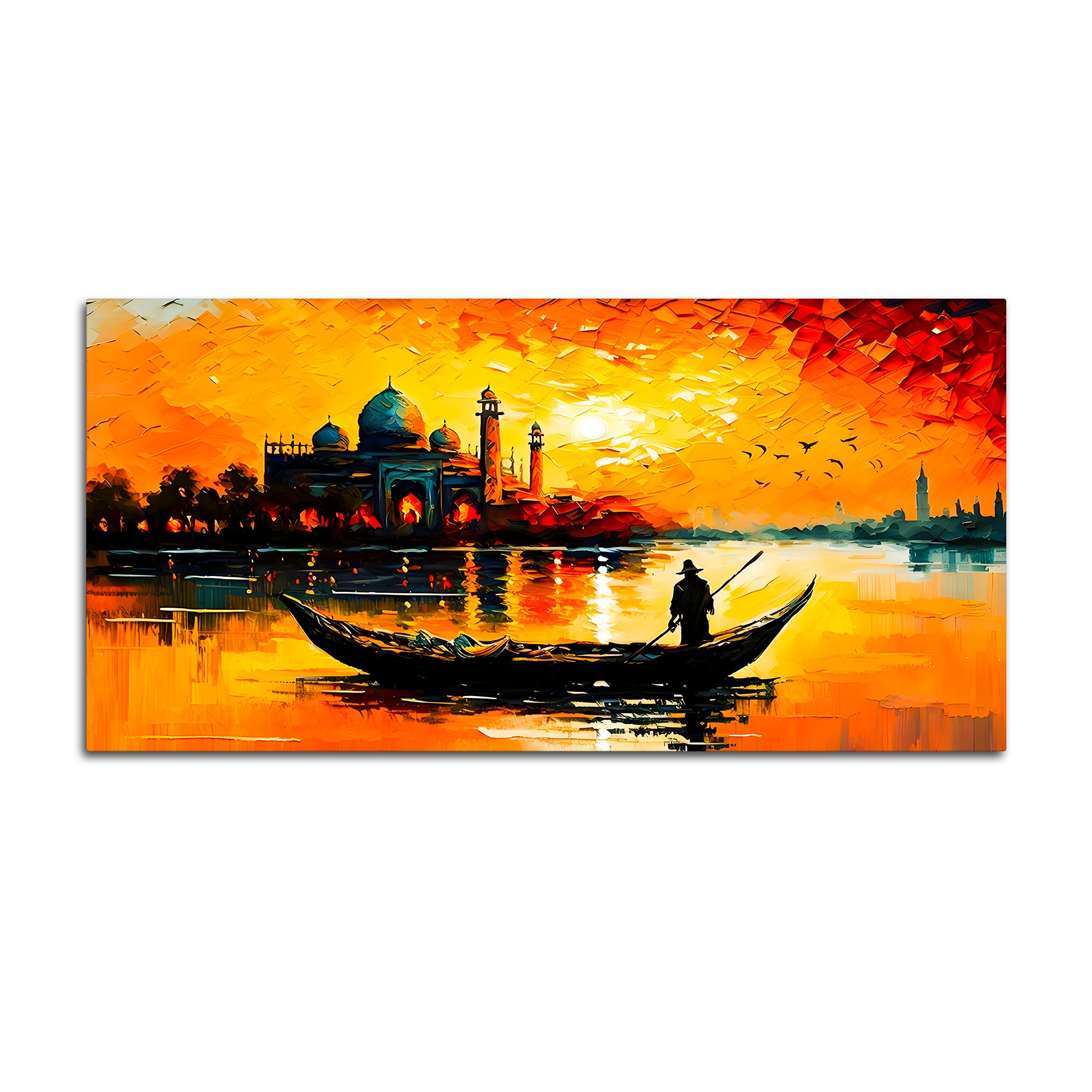 Sunset Boat Wall Art Painting for Stylish Home
