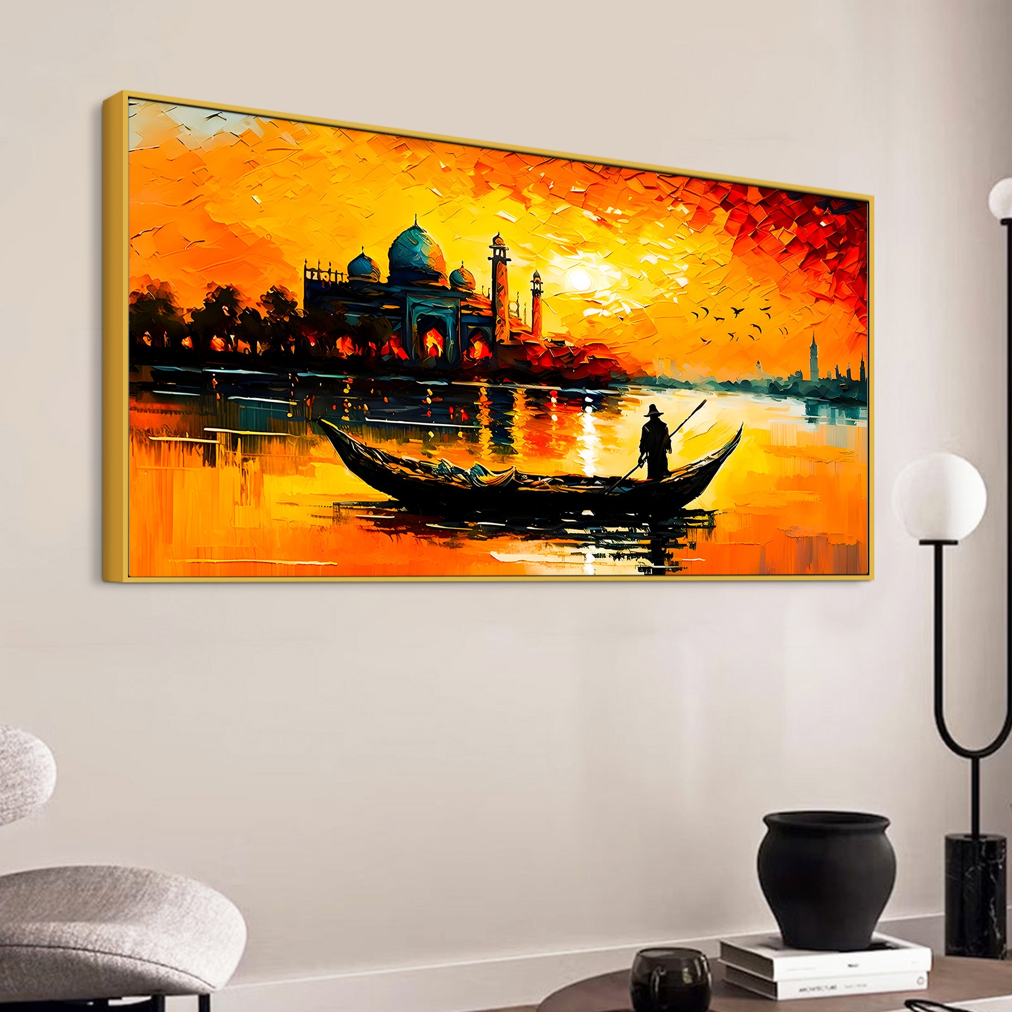 Sunset Boat Wall Art Painting for Stylish Home