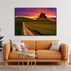 Sunset Grass Field Wall Painting Floating Canvas