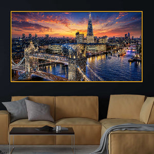 Sunset London City Floating Frame Crystal Painting