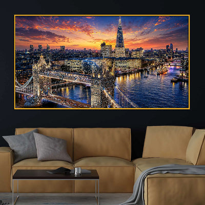 Sunset London City Floating Frame Crystal Painting