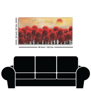 Sunset With Red Tree Premium Canvas Wall Painting