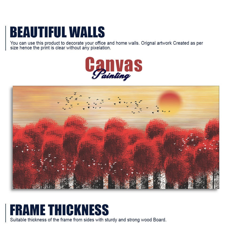 Sunset With Red Tree Premium Canvas Wall Painting