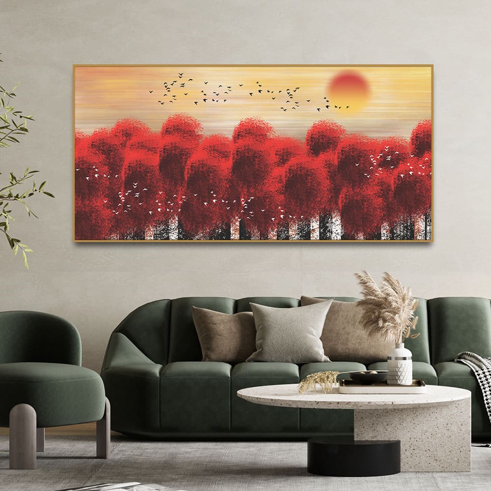 Sunset With Red Tree Premium Canvas Wall Painting