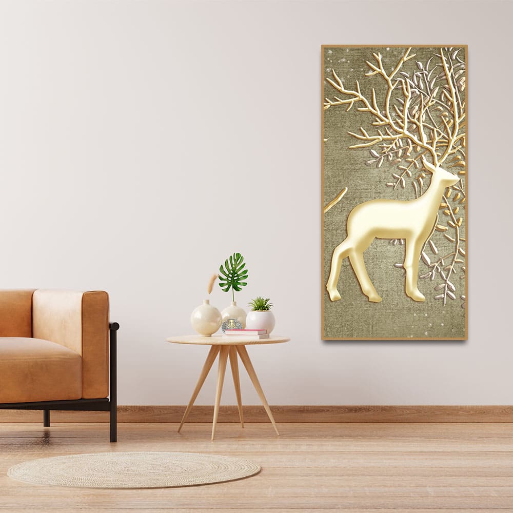 Swamp Deer in Forest Premium Canvas Wall Painting