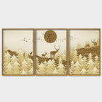 Swamp Deer in Forest Premium Floating Canvas Wall Painting Set of Three