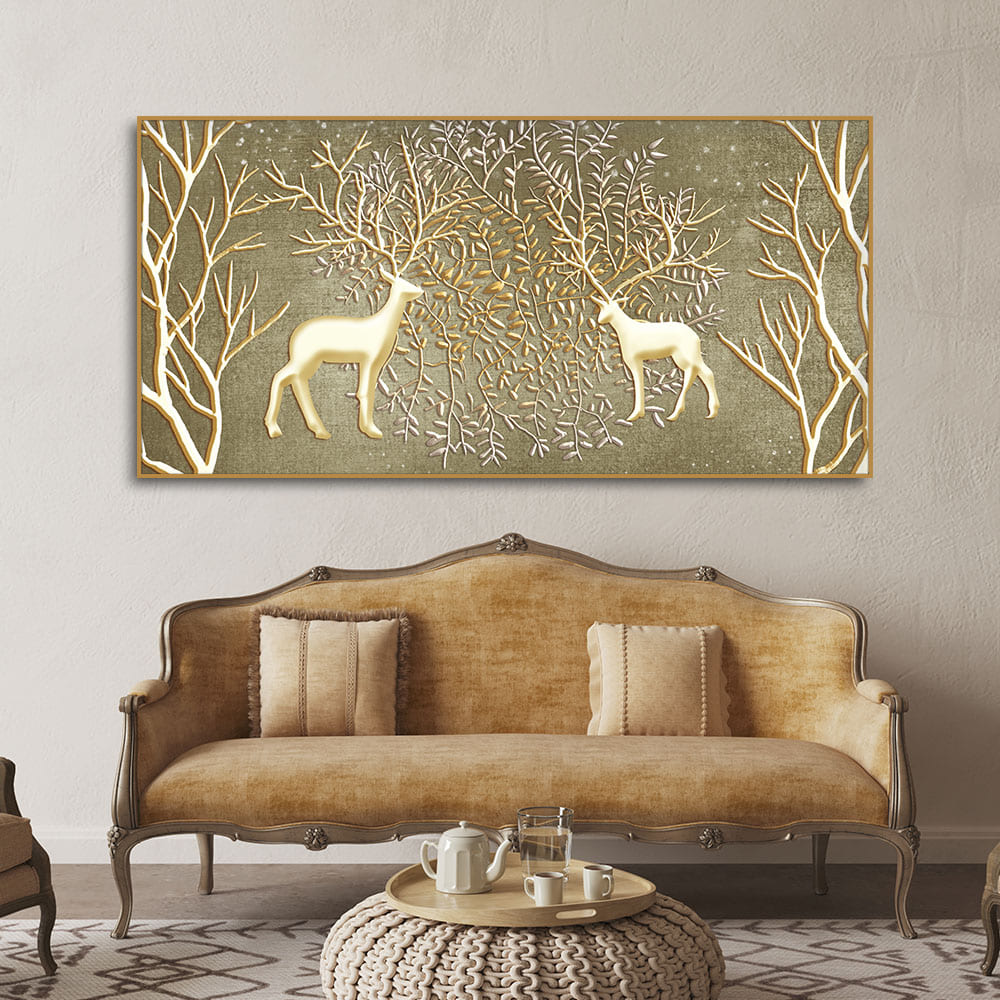 Swamp Deers in Forest Premium Canvas Wall Painting