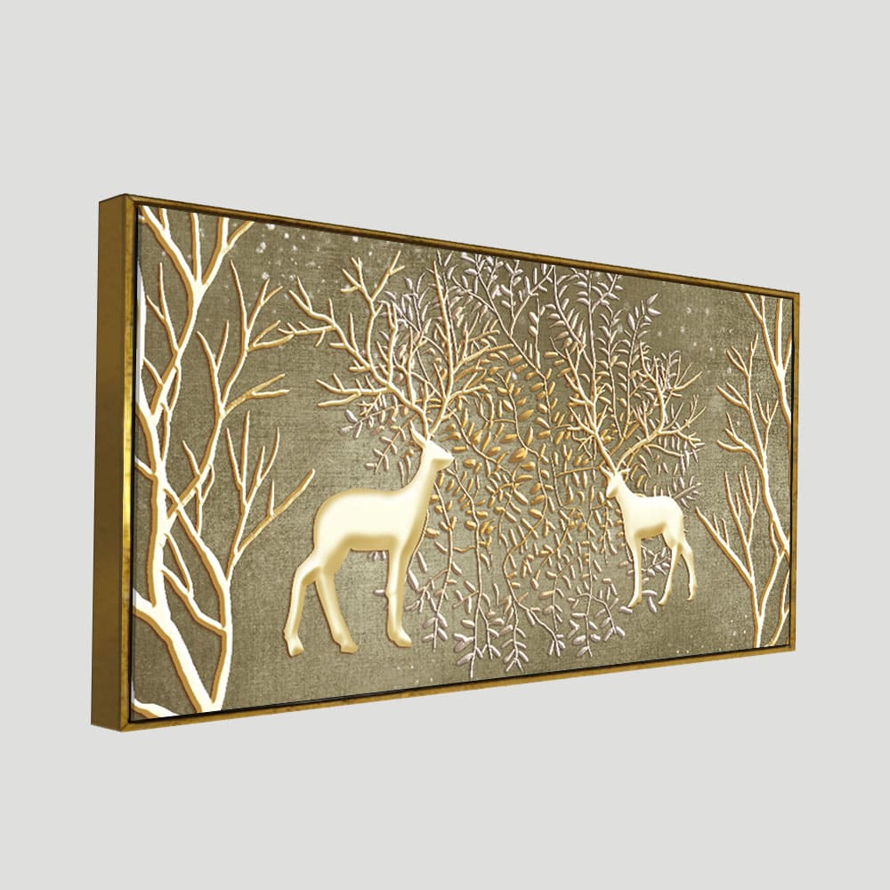 Swamp Deers in Forest Premium Canvas Wall Painting