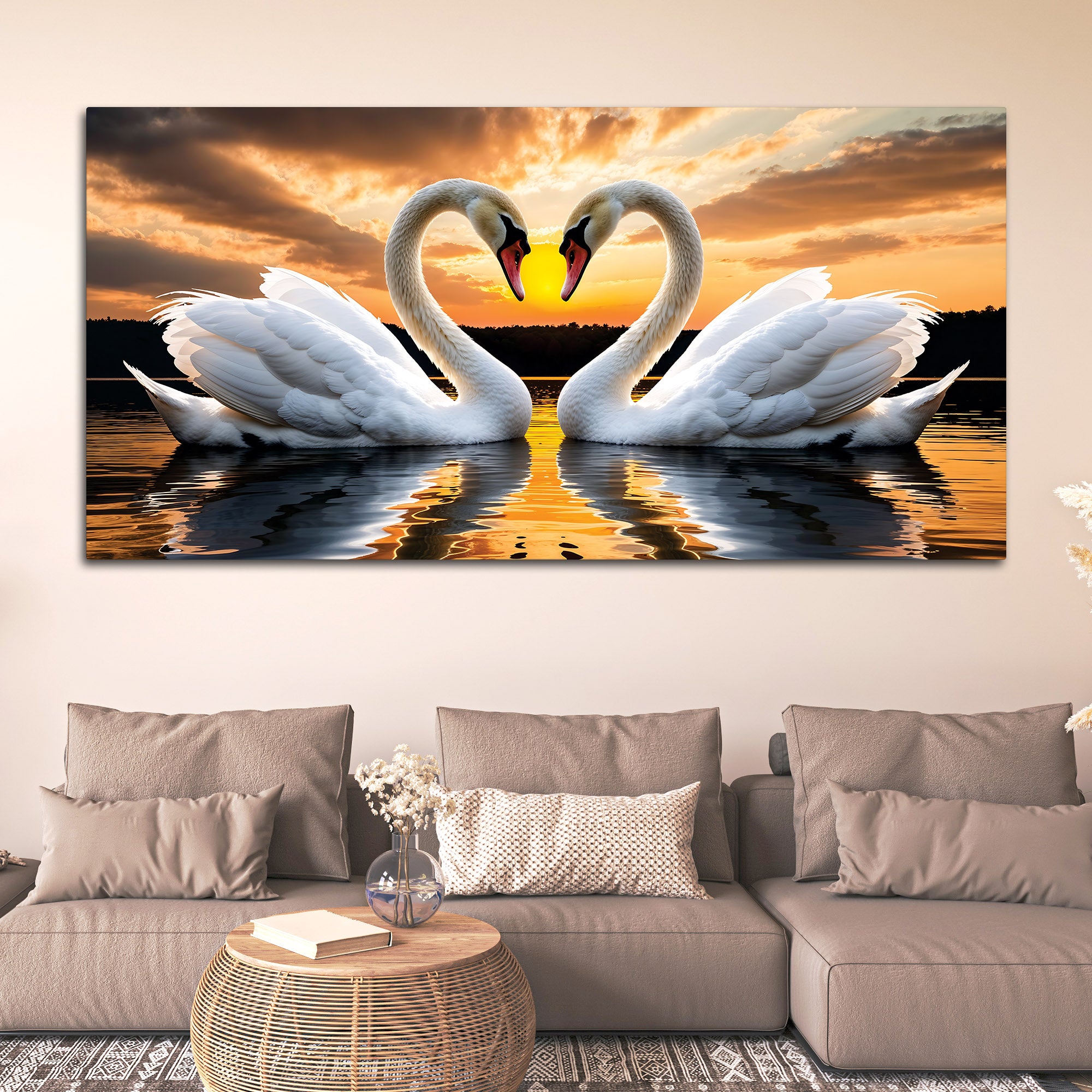 Swan Love Canvas Wall Painting for Bedroom Home Décor