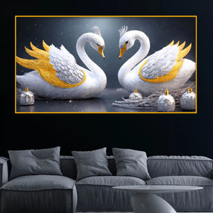 Swan Pair Love Theme Crystal Glass Painting for Stylish Home Décor