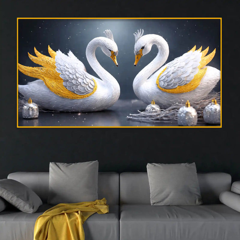 Swan Pair Love Theme Crystal Glass Painting for Stylish Home Décor