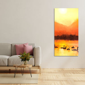 Swans in Lake at Sunset Canvas Wall Painting