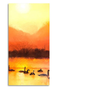 Swans in Lake at Sunset Canvas Wall Painting