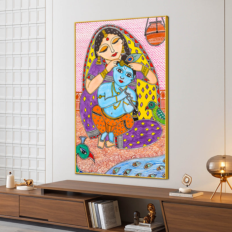 Sweet Bal Gopal Shri Krishna with Mother Yashoda Canvas Wall Painting for Home & Office