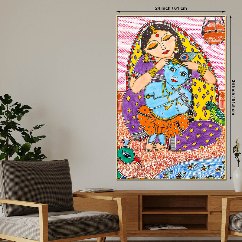 Sweet Bal Gopal Shri Krishna with Mother Yashoda Canvas Wall Painting for Home & Office