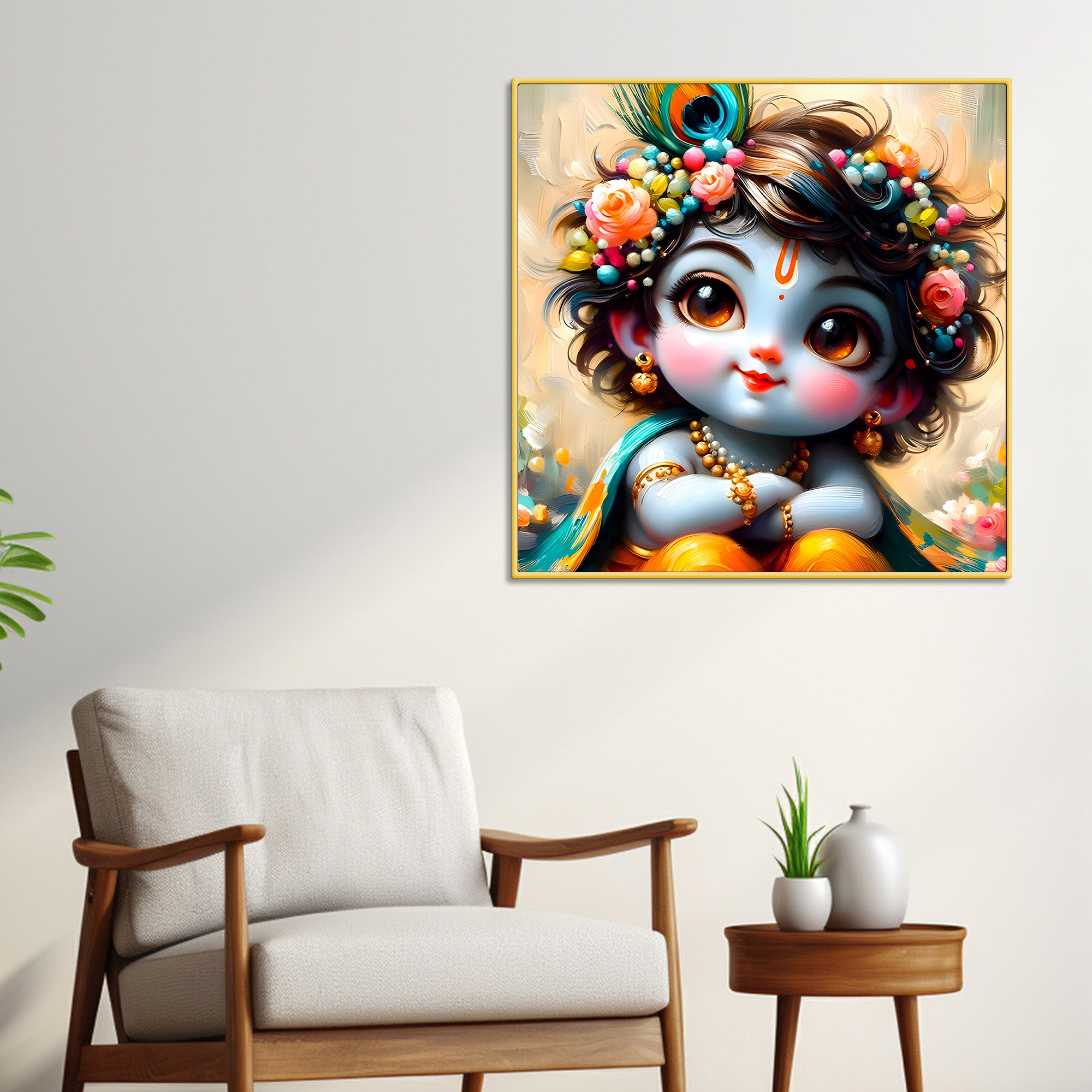 Sweet Bal Gopal Shri Krishnaji Modern Wall Art Canvas Painting for Home & Office
