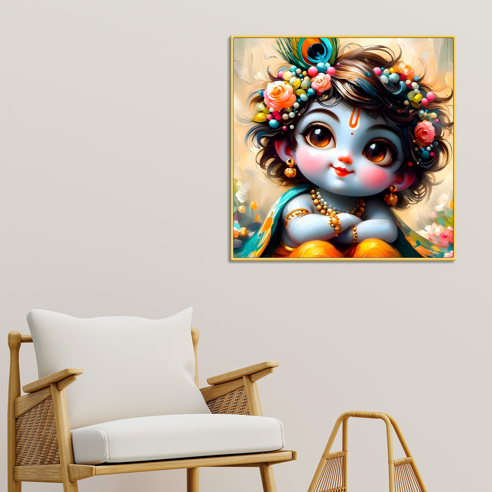 Sweet Bal Gopal Shri Krishnaji Modern Wall Art Canvas Painting for Home & Office