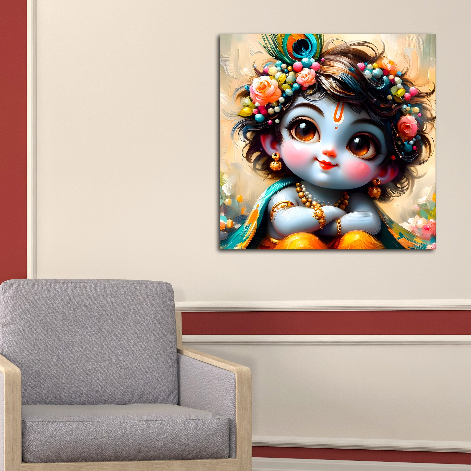 Sweet Bal Gopal Shri Krishnaji Modern Wall Art Canvas Painting for Home & Office
