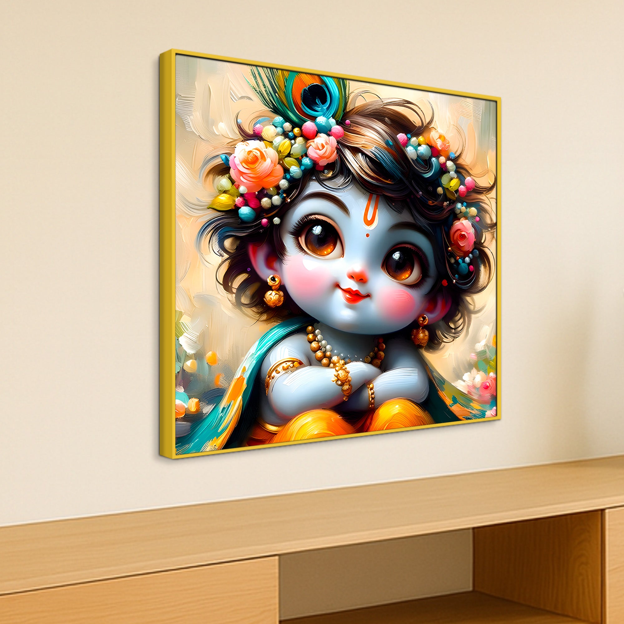 Sweet Bal Gopal Shri Krishnaji Modern Wall Art Canvas Painting for Home & Office