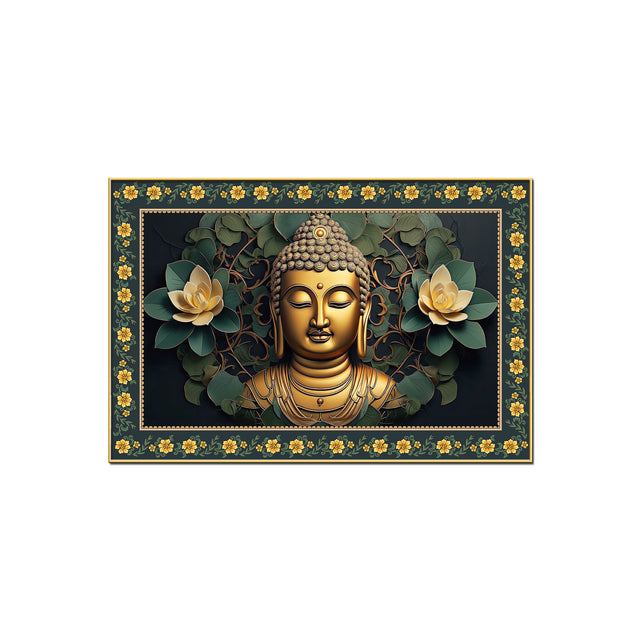 Symbol of Peace Gautam Buddha Border Canvas Wall Painting