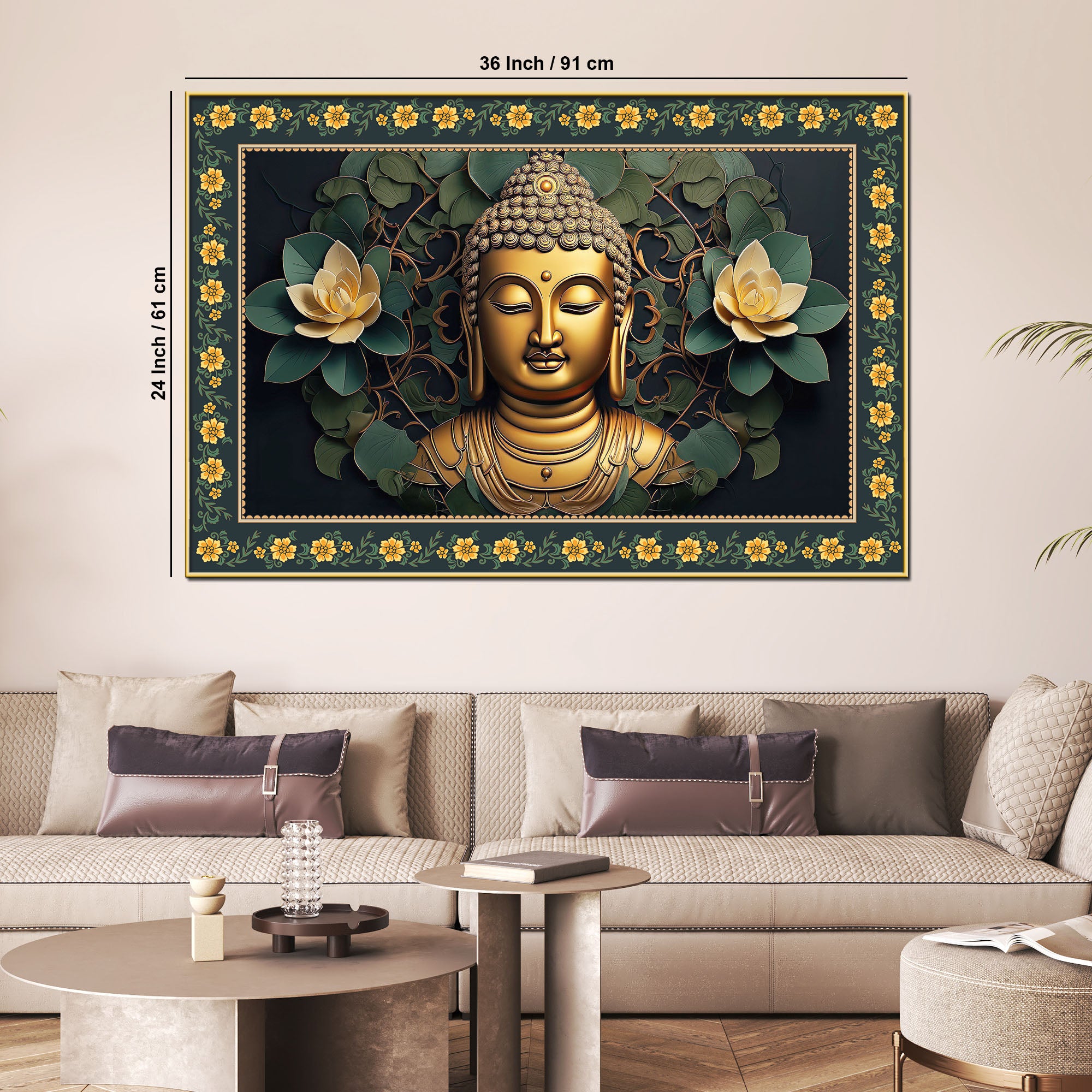 Symbol of Peace Gautam Buddha Border Canvas Wall Painting