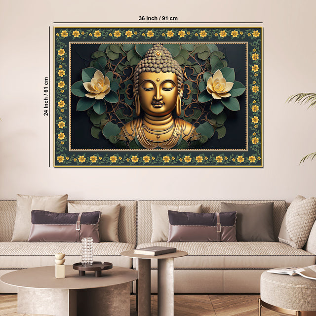 Symbol of Peace Gautam Buddha Border Canvas Wall Painting
