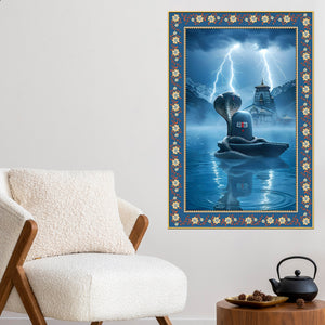 Symbol of Shiva’s Energy Floral Border Vertical Wall Painting