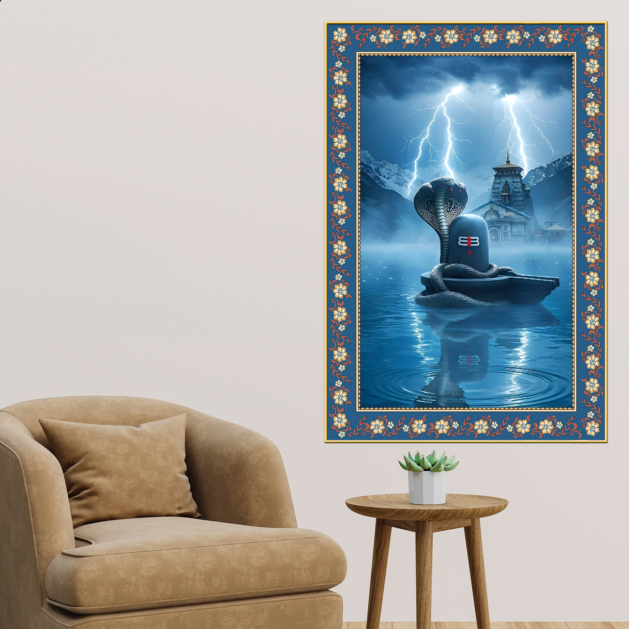 Symbol of Shiva’s Energy Floral Border Vertical Wall Painting