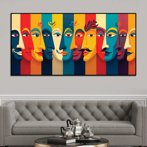 Symphony of Faces in Color and Expression Abstract Canvas Wall Painting