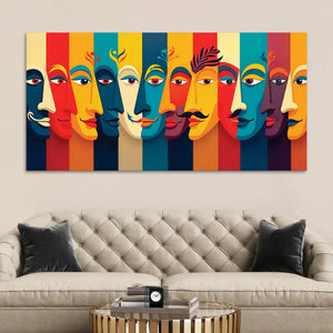 Symphony of Faces in Color and Expression Abstract Canvas Wall Painting