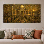 Taj Mahal at Sunset Golden Metallic Look 3D Canvas Wall Painting