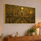 Taj Mahal at Sunset Golden Metallic Look 3D Canvas Wall Painting
