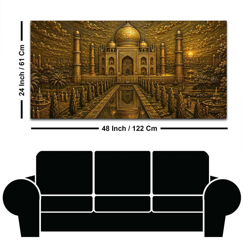 Taj Mahal at Sunset Golden Metallic Look 3D Canvas Wall Painting