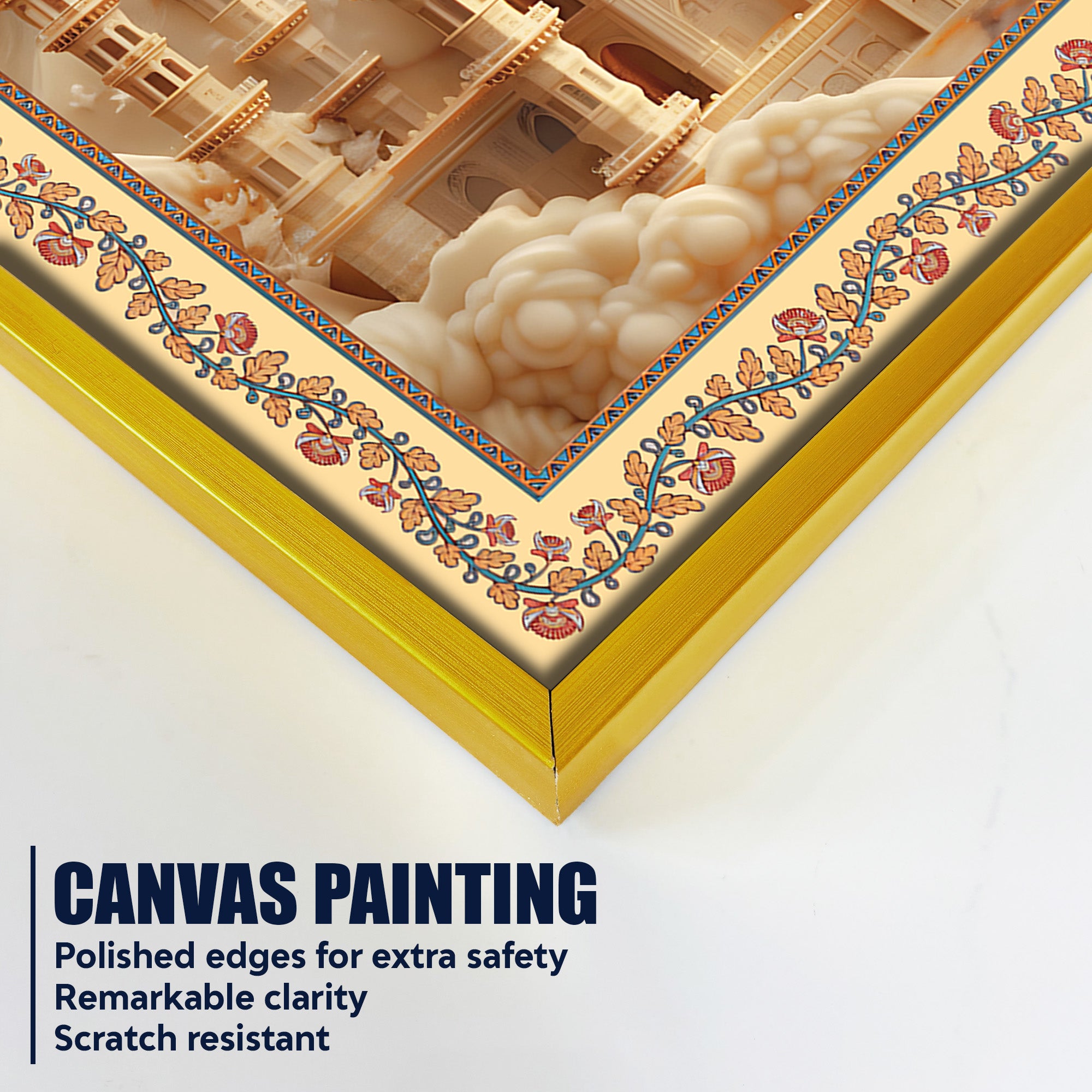 Taj Mahal Majestic Mosque Floral Border Canvas Wall Painting