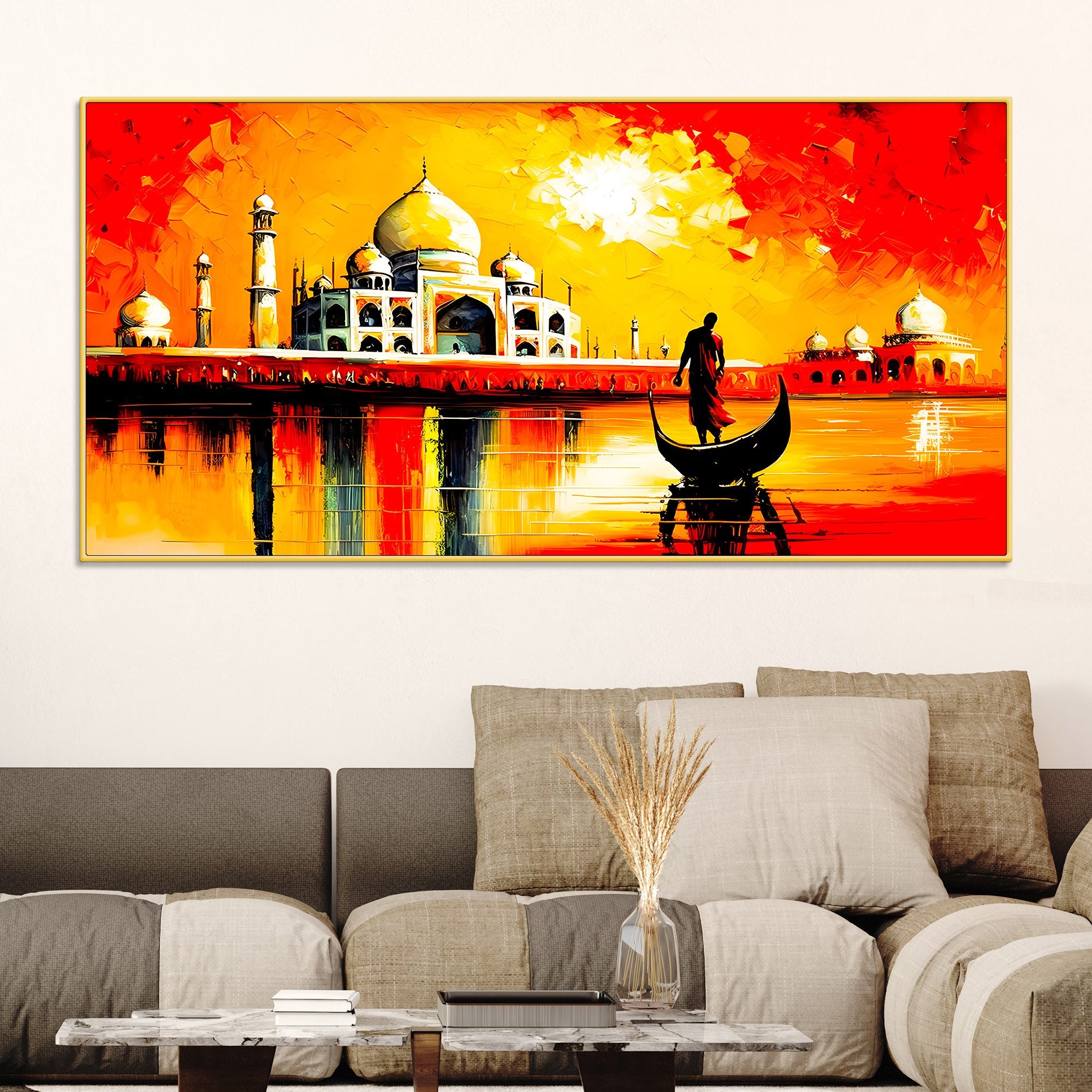 Taj Mahal Sunset Wall Art Painting for Home Decoration