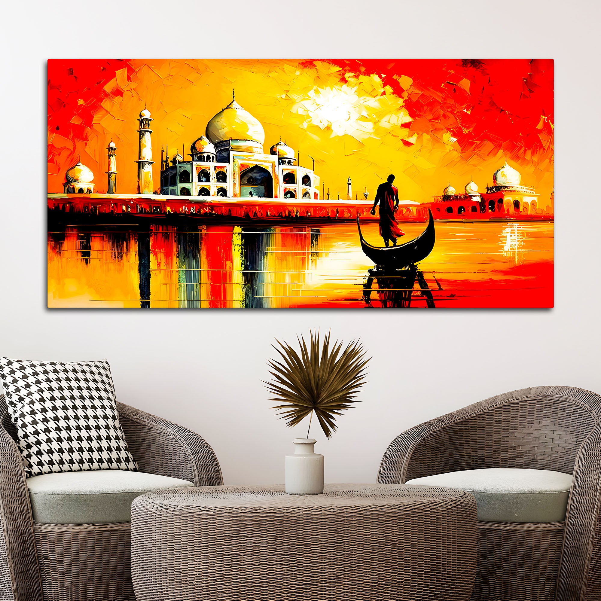 Taj Mahal Sunset Wall Art Painting for Home Decoration