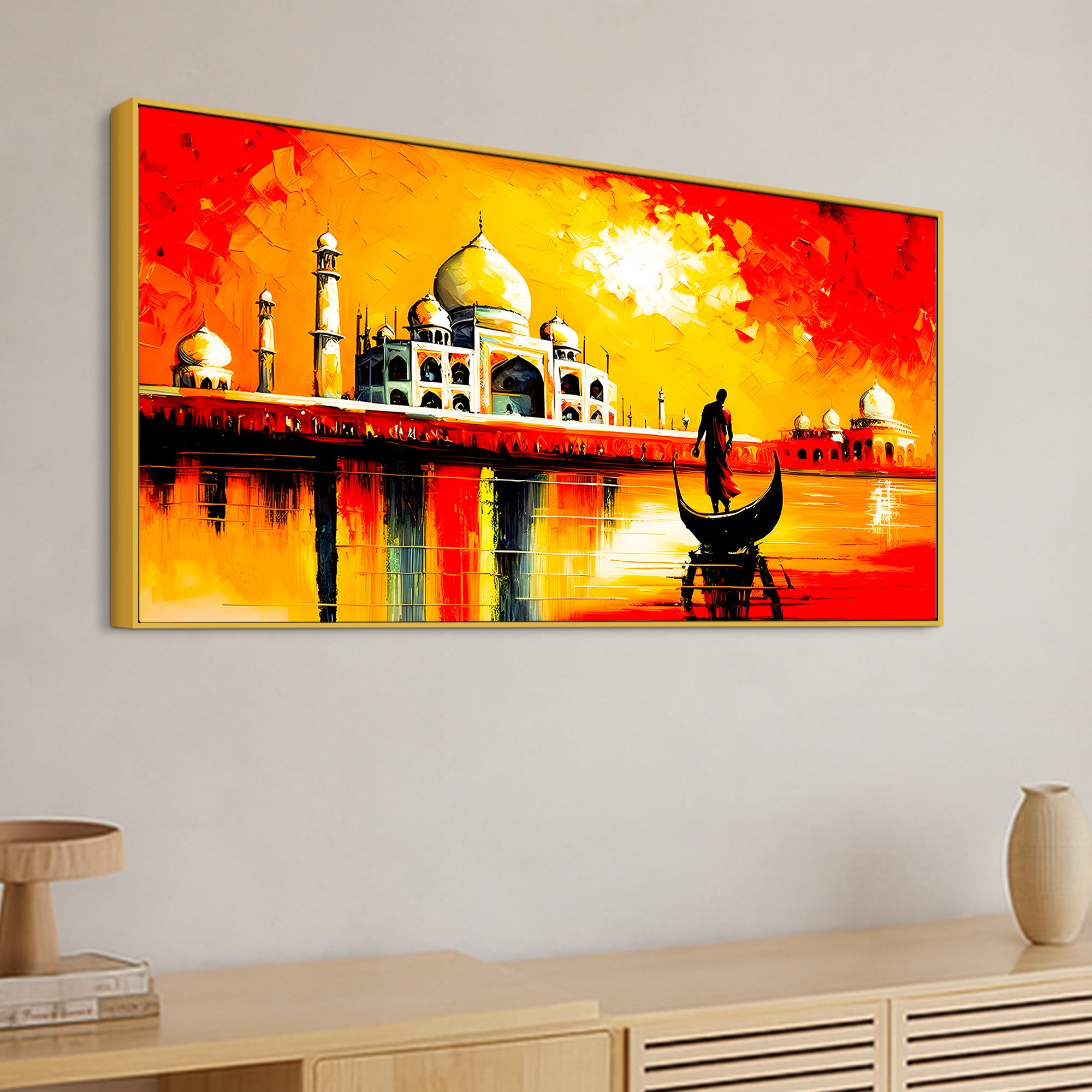 Taj Mahal Sunset Wall Art Painting for Home Decoration