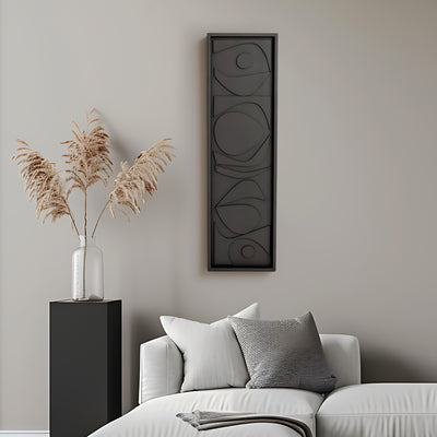 Tall Black 3D Wall Art Panel with Geometric Abstract Design