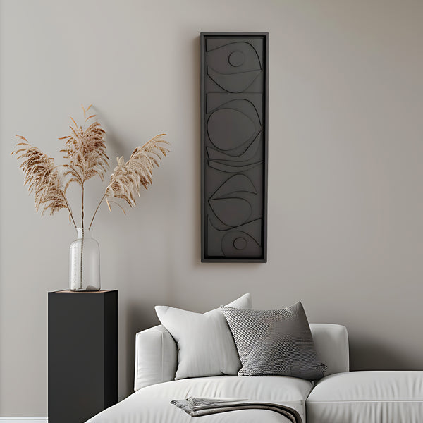 Tall Black 3D Wall Art Panel with Geometric Abstract Design