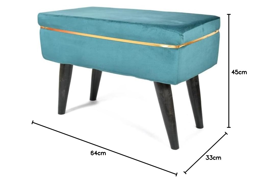 Teal Velvet Ottoman Bench with Golden Classic Legs