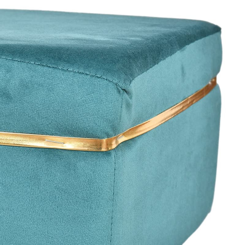 Teal Velvet Ottoman Bench with Golden Classic Legs