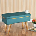Teal Velvet Ottoman Bench with Golden Classic Legs