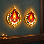 Teardrop Diya Neon Wall Lights with Lotus Design for Home, Mandir & Shop Decoration