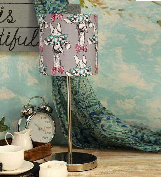 Teasing Giraffe Multicolor Printed Table Lamp with Silver Finish Base